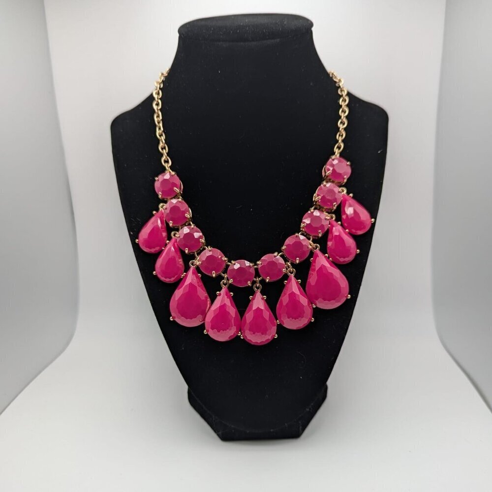 Raspberry Acrylic faced Bead Statement Necklace Gold Tone